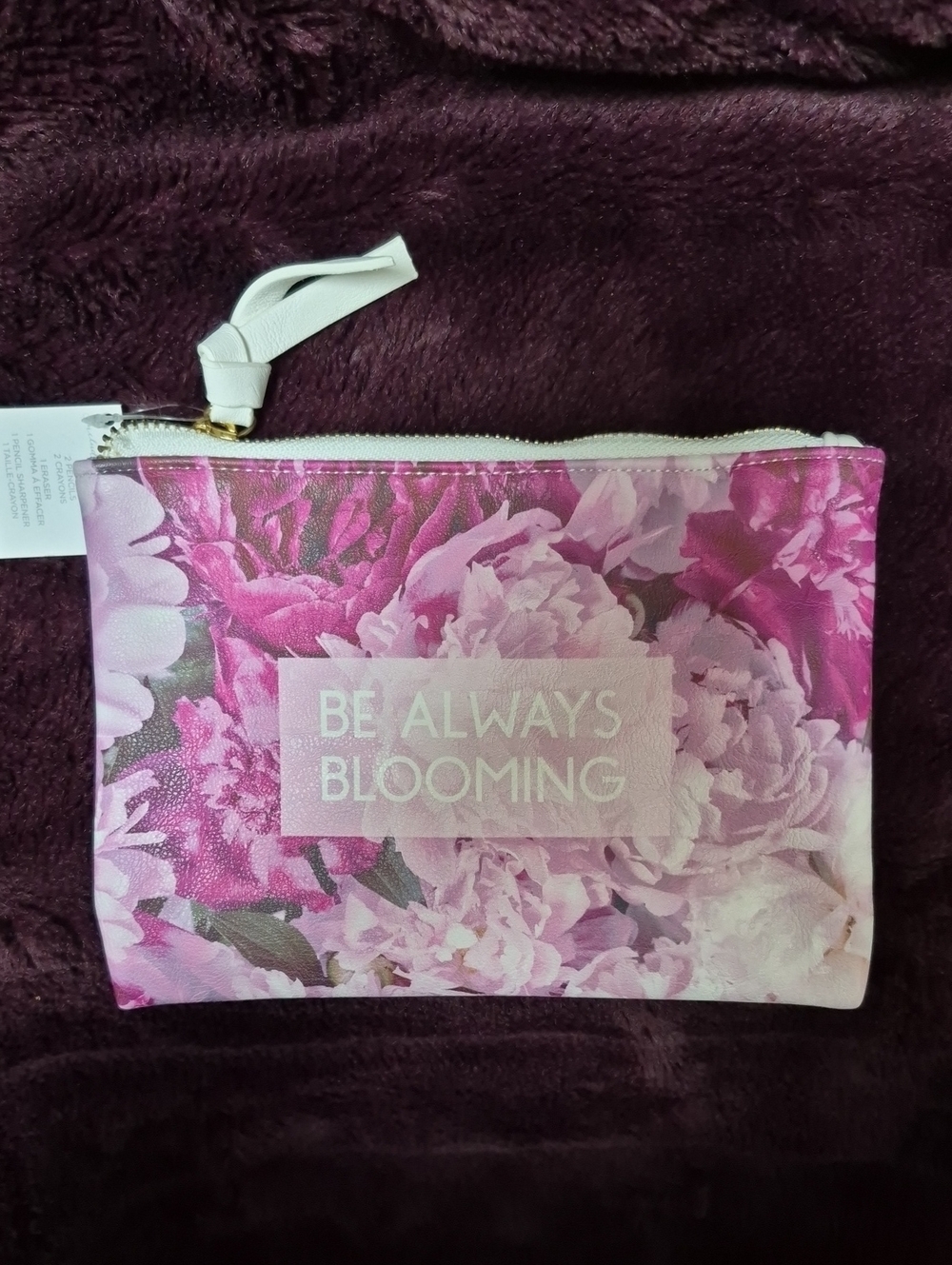 Be Always Blooming Large Floral Peony Pencil Pouch W Pencils, Eraser, Etc, New!